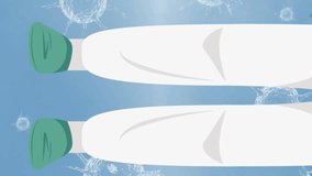 Animation of doctor wearing face mask icon over covid 19 virus cells on blue background. global covid 19 pandemic concept digitally generated video. - Powered by Shutterstock - Get 15% off with code: PIKWIZARD15