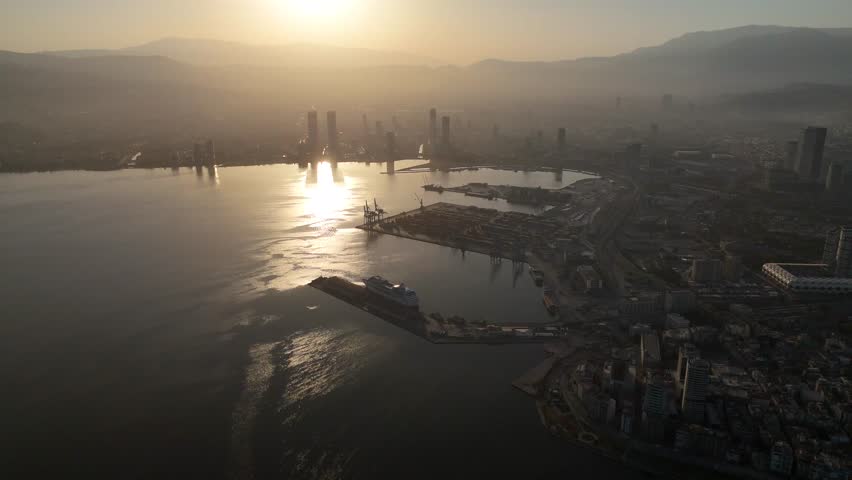 A magnificent morning view of Alsancak, izmir. Good morning izmir, Turkey. Aerial shot.