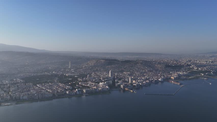 A magnificent morning view of Alsancak, izmir. Good morning izmir, Turkey. Aerial shot.
