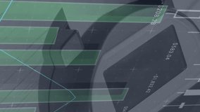 Animation of graphs and financial data over hand of caucasian man holding payment terminal. finance, economy, contactless payments and technology concept digitally generated video. - Powered by Shutterstock - Get 15% off with code: PIKWIZARD15