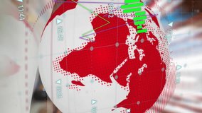 Animation of financial data processing over globe and warehouse. Global shipping, finance, business, connections, computing and data processing concept digitally generated video. - Powered by Shutterstock - Get 15% off with code: PIKWIZARD15