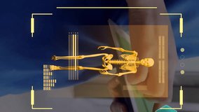 Animation of scanner processing skeleton and network of medical icons over caucasian female doctor. Network, data, healthcare, medicine, digital interface and communication, digitally generated video. - Powered by Shutterstock - Get 15% off with code: PIKWIZARD15