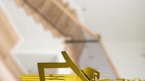 Animation of gold key and house key ring over blurred house interior. real estate, developer business and moving house concept digitally generated video. - Powered by Shutterstock - Get 15% off with code: PIKWIZARD15