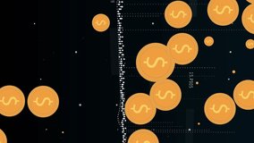Animation of multiple dollar symbols over financial data processing against black background. Global finance and technology concept - Powered by Shutterstock - Get 15% off with code: PIKWIZARD15
