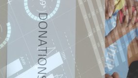 Animation of statistics and data processing over smiling volunteers working in warehouse. global data processing, shipping, delivery and connections concept digitally generated video. - Powered by Shutterstock - Get 15% off with code: PIKWIZARD15