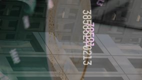 Animation of financial data processing over office building and caucasian woman using laptop. Global business, data processing and digital interface concept digitally generated video. - Powered by Shutterstock - Get 15% off with code: PIKWIZARD15