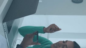 Animation of stock market data processing over african american woman having video call on laptop. Global economy and business technology concept - Powered by Shutterstock - Get 15% off with code: PIKWIZARD15