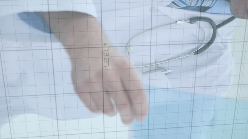 Animation of graphs and increasing numbers over caucasian male doctor examining x-ray report. Digital composite, multiple exposure, report, finance, business, medical and healthcare concept. - Powered by Shutterstock - Get 15% off with code: PIKWIZARD15