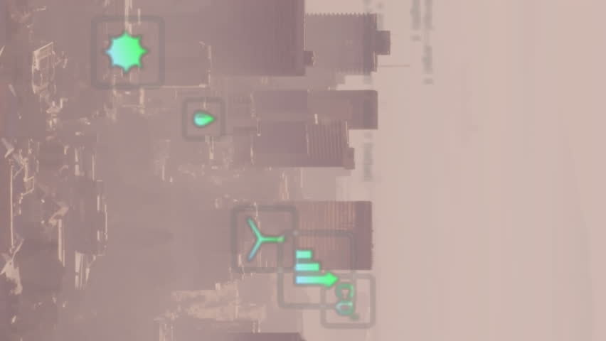 Animation of eco icons and financial data processing over cityscape. Global business, finance, networks, computing and data processing concept digitally generated video. - Powered by Shutterstock - Get 15% off with code: PIKWIZARD15