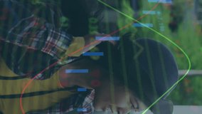 Animation of stock market data processing over asian woman talking on smartphone on the street. Global economy and business data technology concept - Powered by Shutterstock - Get 15% off with code: PIKWIZARD15