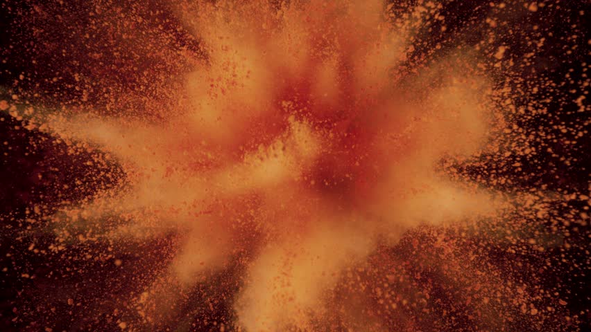 Super Slow Motion Orange Color Powder Explosion on Black Background at 1000fps.