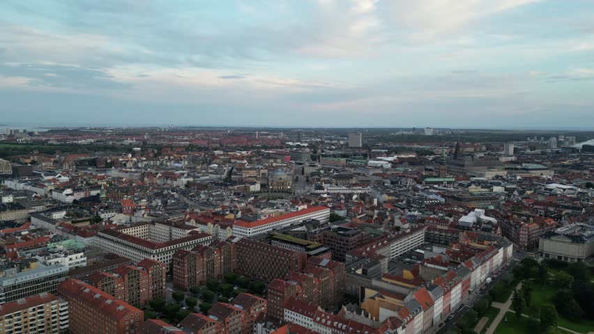 Aerial view of Copenhagen cityscape, Denmark.