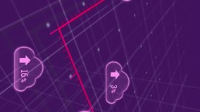 Animation of statistics recording and digital clouds with percent growing on purple background. global technology, business and digital interface concept digitally generated video. - Powered by Shutterstock - Get 15% off with code: PIKWIZARD15