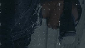 Light trails over grid network against african american man wearing vr headset at office. computer interface and technology concept - Powered by Shutterstock - Get 15% off with code: PIKWIZARD15