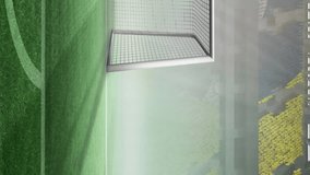 Digital animation of golden confetti falling against soccer stadium in background. sports tournament and competition concept - Powered by Shutterstock - Get 15% off with code: PIKWIZARD15