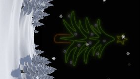 Animation of neon christmas tree over snow falling and winter landscape. christmas, winter, tradition and celebration concept digitally generated video. - Powered by Shutterstock - Get 15% off with code: PIKWIZARD15