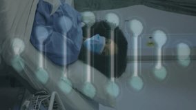 Animation of covid 19 cells, dna strand spinning and equations over sick woman in face mask. global covid 19 pandemic and healthcare services concept digitally generated video. - Powered by Shutterstock - Get 15% off with code: PIKWIZARD15