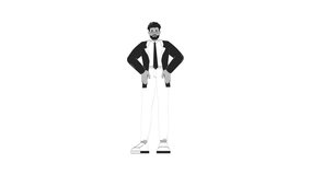Confident black businessman standing with hands on hips outline 2D character doodle animation. African american male corporate leader animated person isolated on white. Linear drawing 4K video - Powered by Shutterstock - Get 15% off with code: PIKWIZARD15