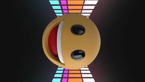 Animation of smiling emoji icon over neon tunnel. Global social media, digital interface, computing and data processing concept digitally generated video. - Powered by Shutterstock - Get 15% off with code: PIKWIZARD15