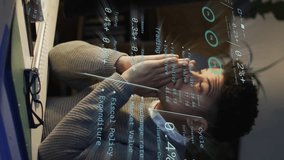 Animation of financial data processing over businessman working in office. Global business, finances, computing and data processing concept digitally generated video. - Powered by Shutterstock - Get 15% off with code: PIKWIZARD15