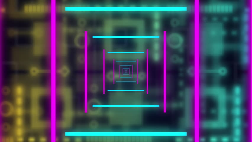 Animation of neon ligh trail tunnel and data processing over circuit board. Global data processing, digital interface and connections concept digitally generated video. - Powered by Shutterstock - Get 15% off with code: PIKWIZARD15