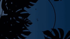 Animation of stars and neon circle over leaves on blue background. Retro future and digital interface concept digitally generated video. - Powered by Shutterstock - Get 15% off with code: PIKWIZARD15