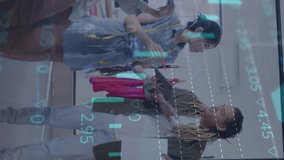 Animation of graphs and data processing over diverse creative colleagues brainstorming in office. Data, digital interface, teamwork and casual business concept digitally generated video. - Powered by Shutterstock - Get 15% off with code: PIKWIZARD15