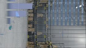 Animation of statistics and financial data processing over warehouse. Global shipping, business, finances, computing and data processing concept digitally generated video. - Powered by Shutterstock - Get 15% off with code: PIKWIZARD15