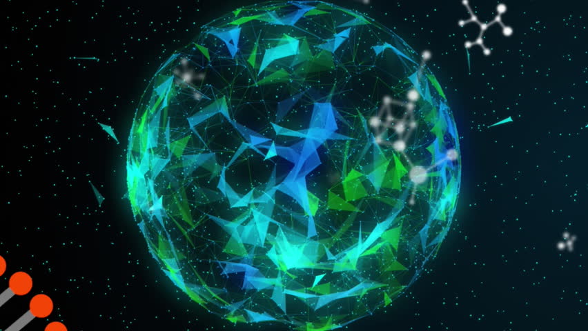 Animation of spinning globe, molecules and 3d DNA strand spinning on black background. Global medicine genetics concept digitally generated image. - Powered by Shutterstock - Get 15% off with code: PIKWIZARD15