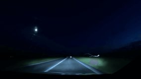 Camera mounted inside a car captures highway lights in motion blur with dashboard partially visible. - Powered by Shutterstock - Get 15% off with code: PIKWIZARD15