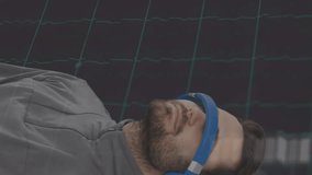 Animation of scope scanning with glitch and man wearing vr headset. global data processing, communication, digital interface, technology and networking concept digitally generated video. - Powered by Shutterstock - Get 15% off with code: PIKWIZARD15