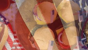 Animation of flag of united states of america moving over festive snacks, hotdogs and burgers. patriotism, independence and celebration concept digitally generated video. - Powered by Shutterstock - Get 15% off with code: PIKWIZARD15