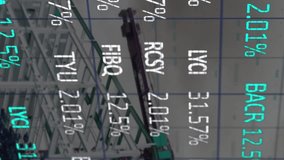 Animation of crane at construction site, financial data processing and statistics. global development, business, digital interface and data processing concept digitally generated video. - Powered by Shutterstock - Get 15% off with code: PIKWIZARD15