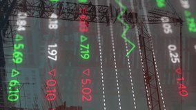 Animation of crane at construction site, financial data processing and statistics. global development, business, digital interface and data processing concept digitally generated video. - Powered by Shutterstock - Get 15% off with code: PIKWIZARD15