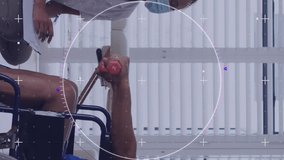 Animation of scope scanning over diverse doctor and patient exercising. Medicine, healthcare and lifestyle concept digitally generated video. - Powered by Shutterstock - Get 15% off with code: PIKWIZARD15