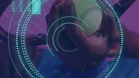 Animation of scope scanning and data processing over african american male tennis player. Global sport and digital interface concept digitally generated video. - Powered by Shutterstock - Get 15% off with code: PIKWIZARD15