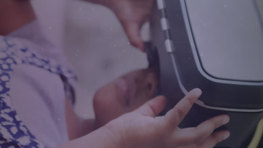 Animation of neon shapes over african american girl using vr headset. Global business and digital interface concept, digitally generated video. - Powered by Shutterstock - Get 15% off with code: PIKWIZARD15