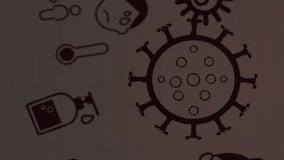 Digital animation of multiple changing numbers floating over covid-19 concept icons on brown background. coronavirus covid 19 pandemic concept - Powered by Shutterstock - Get 15% off with code: PIKWIZARD15