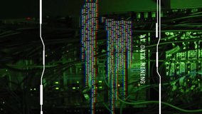 Data processing animation over server room with green lighting. Technology, cyberspace, servers, data center, digital, futuristic - Powered by Shutterstock - Get 15% off with code: PIKWIZARD15
