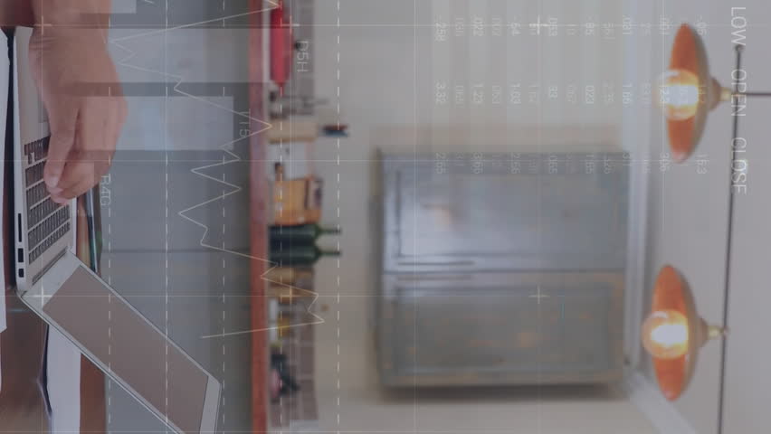 Animation of statistical data processing against african american man using laptop at home. Computer interface and business data technology concept - Powered by Shutterstock - Get 15% off with code: PIKWIZARD15