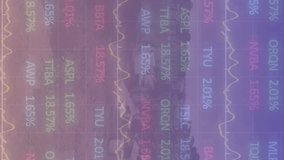 Animation of multicolored trading board over aerial view of rocks on ground against sky. Digital composite, multiple exposure, business, stock market, drone and technology concept. - Powered by Shutterstock - Get 15% off with code: PIKWIZARD15