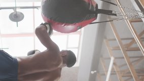 Animation of multiple notification bars, african american boxer practicing punches on punching bag. Digital composite, multiple exposure, business, social media reminder, training and sports concept. - Powered by Shutterstock - Get 15% off with code: PIKWIZARD15