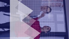 Animation of financial data processing over diverse colleagues discussing work in office. Global business, finances and digital interface concept digitally generated video. - Powered by Shutterstock - Get 15% off with code: PIKWIZARD15