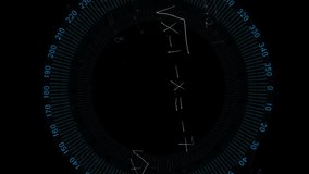 Animation of mathematical equations over blue circular scanner on black background. Mathemamatics, data, processing, digital interface and communication, digitally generated video. - Powered by Shutterstock - Get 15% off with code: PIKWIZARD15
