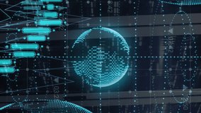 Animation of diagrams and globes over media icons and server room. Technology and digital interface concept digitally generated video. - Powered by Shutterstock - Get 15% off with code: PIKWIZARD15