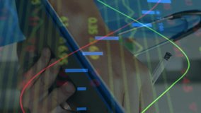 Holding clipboard, medical professional with stethoscope over financial data animation. Healthcare, analysis, technology, digital, reporting, research - Powered by Shutterstock - Get 15% off with code: PIKWIZARD15