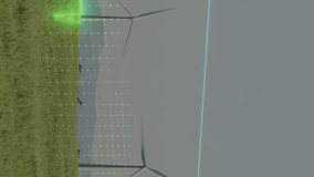 Wind turbines in field with digital health data overlay animation. Renewable, energy, future, sustainability, innovation, environment - Powered by Shutterstock - Get 15% off with code: PIKWIZARD15