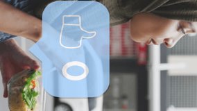 Thumbs up icon with increasing likes against woman in hijab walking on the street with a snack. social media networking and technology concept - Powered by Shutterstock - Get 15% off with code: PIKWIZARD15