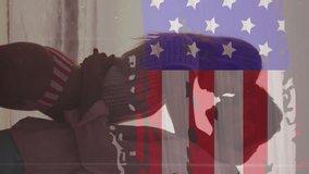 American flag with glitch effect against couple embracing each other at the beach. american independence patriotic holiday concept - Powered by Shutterstock - Get 15% off with code: PIKWIZARD15