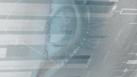 Animation of financial data processing with statistics over woman's eye. global connection, data processing and digital interface concept digitally generated video. - Powered by Shutterstock - Get 15% off with code: PIKWIZARD15